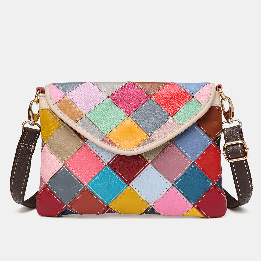 Women Genuine Leather Multicolor Anti-theft Alligator Argyle Crossbody Bag