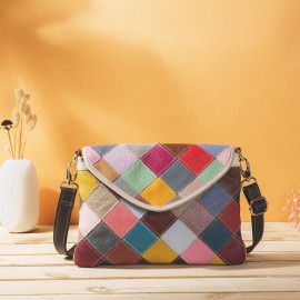Women Genuine Leather Multicolor Anti-theft Alligator Argyle Crossbody Bag
