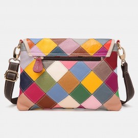 Women Genuine Leather Multicolor Anti-theft Alligator Argyle Crossbody Bag