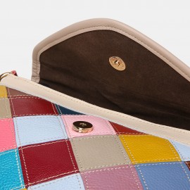 Women Genuine Leather Multicolor Anti-theft Alligator Argyle Crossbody Bag