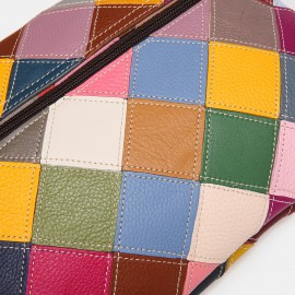 Women Genuine Leather Multicolor Anti-theft Alligator Argyle Crossbody Bag