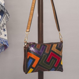 Women Genuine Leather Patchwork Multicolor Shoulder Bag Crossbody Bag
