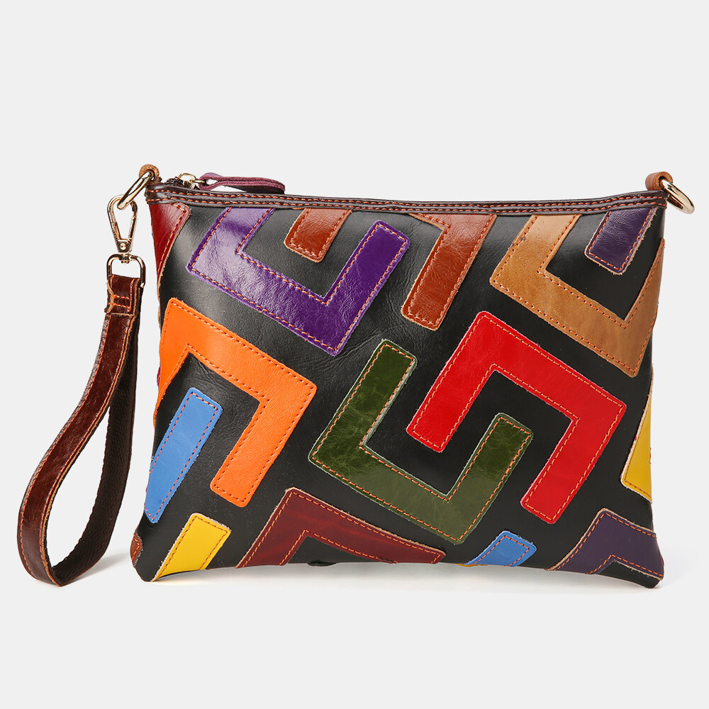 Women Genuine Leather Patchwork Multicolor Shoulder Bag Crossbody Bag