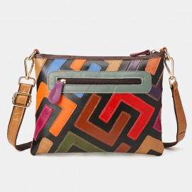 Women Genuine Leather Patchwork Multicolor Shoulder Bag Crossbody Bag