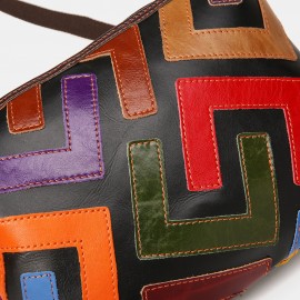 Women Genuine Leather Patchwork Multicolor Shoulder Bag Crossbody Bag