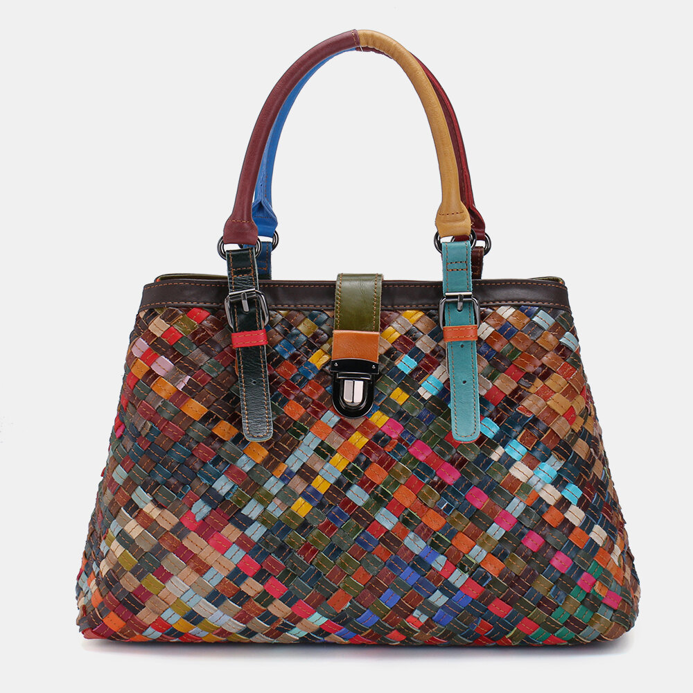 Women Genuine Leather Patchwork Tote Bag Crossbody Bags