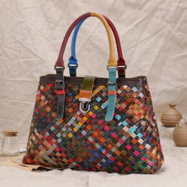 Women Genuine Leather Patchwork Tote Bag Crossbody Bags