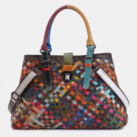 Women Genuine Leather Patchwork Tote Bag Crossbody Bags