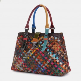 Women Genuine Leather Patchwork Tote Bag Crossbody Bags