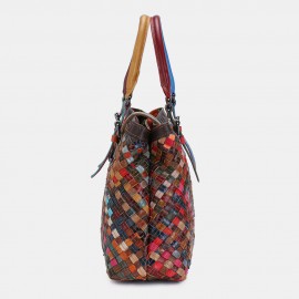 Women Genuine Leather Patchwork Tote Bag Crossbody Bags