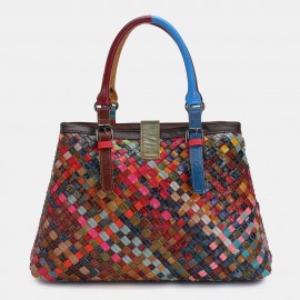Women Genuine Leather Patchwork Tote Bag Crossbody Bags