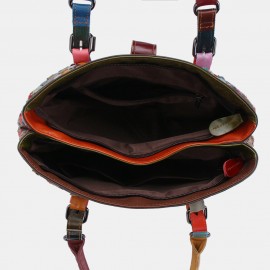 Women Genuine Leather Patchwork Tote Bag Crossbody Bags