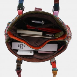 Women Genuine Leather Patchwork Tote Bag Crossbody Bags