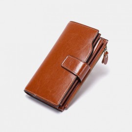 Women Genuine Leather RFID Anti Theft Oil Wax 6.3 Inch Phone Long Wallet Purse