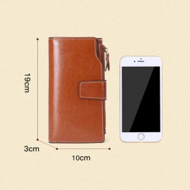 Women Genuine Leather RFID Anti Theft Oil Wax 6.3 Inch Phone Long Wallet Purse