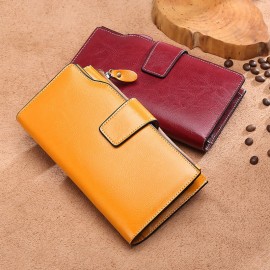 Women Genuine Leather RFID Anti Theft Oil Wax 6.3 Inch Phone Long Wallet Purse