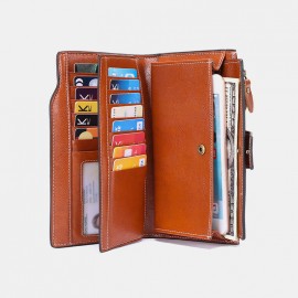 Women Genuine Leather RFID Anti Theft Oil Wax 6.3 Inch Phone Long Wallet Purse