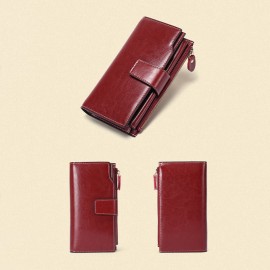 Women Genuine Leather RFID Anti Theft Oil Wax 6.3 Inch Phone Long Wallet Purse