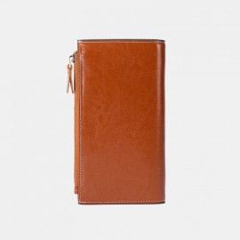 Women Genuine Leather RFID Anti Theft Oil Wax 6.3 Inch Phone Long Wallet Purse