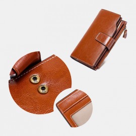 Women Genuine Leather RFID Anti Theft Oil Wax 6.3 Inch Phone Long Wallet Purse