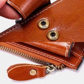 Women Genuine Leather RFID Anti Theft Oil Wax 6.3 Inch Phone Long Wallet Purse