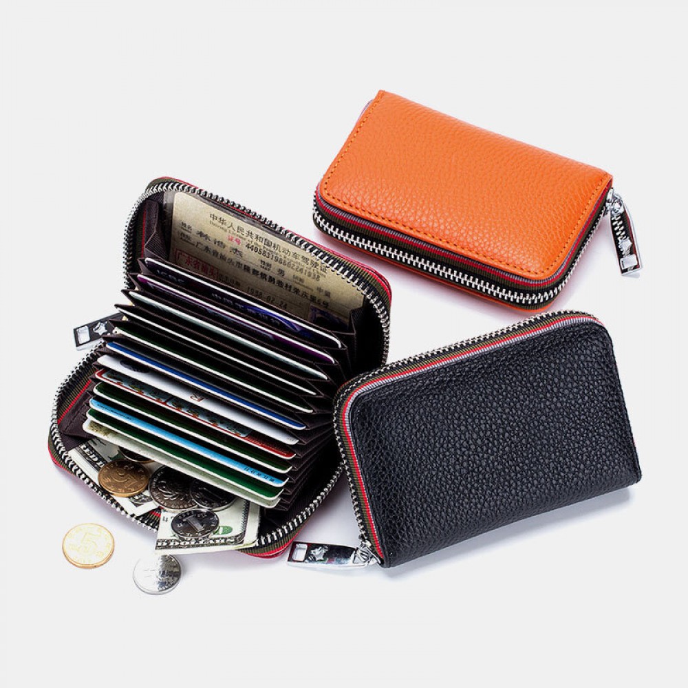 Women Genuine Leather RIFD Multifunctional 12 Card Slots Photo Card Money Clip Wallet Purse Coin Purse
