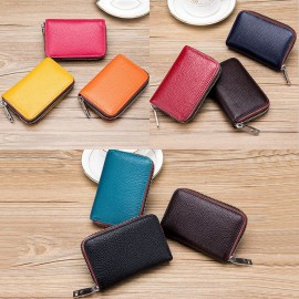 Women Genuine Leather RIFD Multifunctional 12 Card Slots Photo Card Money Clip Wallet Purse Coin Purse