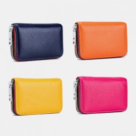 Women Genuine Leather RIFD Multifunctional 12 Card Slots Photo Card Money Clip Wallet Purse Coin Purse