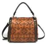 Women Genuine Leather Retro Bucket Handbag Hand Embossed Craft Flower Crossbody bag