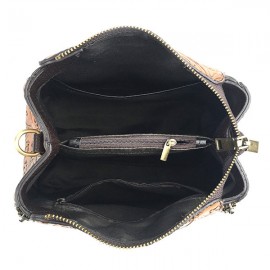 Women Genuine Leather Retro Bucket Handbag Hand Embossed Craft Flower Crossbody bag