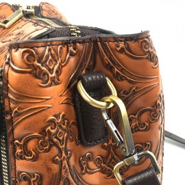 Women Genuine Leather Retro Bucket Handbag Hand Embossed Craft Flower Crossbody bag