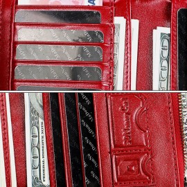 Women Genuine Leather Rfid Antimagnetic Multi-slots 14 Card Slots Zipper Bifold Long Wallet