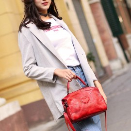 Women Genuine Leather Vintage Heart-shaped Handbag Shoulder Bag