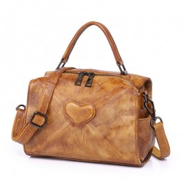 Women Genuine Leather Vintage Heart-shaped Handbag Shoulder Bag