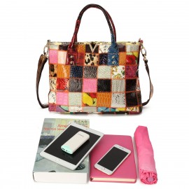 Women Genuine Leather Vintage Tote Handbags Large Capacity Stitching Crossbody Bag