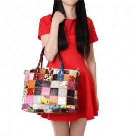 Women Genuine Leather Vintage Tote Handbags Large Capacity Stitching Crossbody Bag