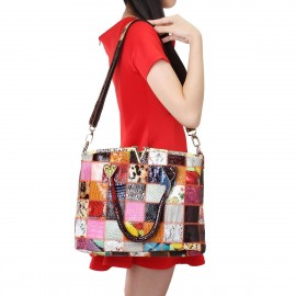 Women Genuine Leather Vintage Tote Handbags Large Capacity Stitching Crossbody Bag