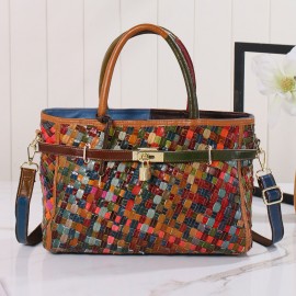 Women Genuine Leather Weave Handbag Crossbody Bag