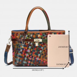 Women Genuine Leather Weave Handbag Crossbody Bag