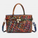 Women Genuine Leather Weave Handbag Crossbody Bag