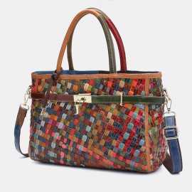 Women Genuine Leather Weave Handbag Crossbody Bag