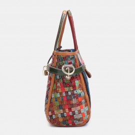 Women Genuine Leather Weave Handbag Crossbody Bag