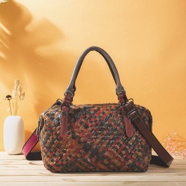 Women Genuine Leather Weave Large Capacity Handbag Shoulder Bag Tote