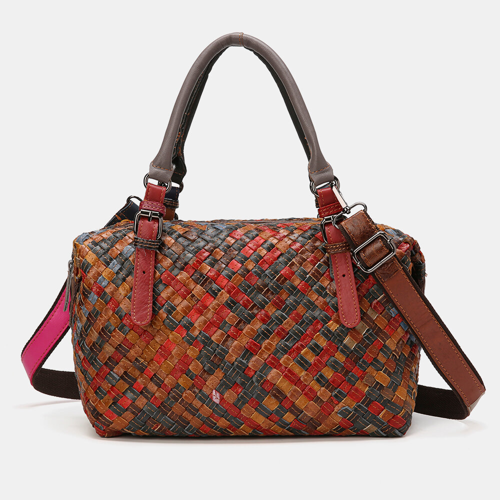 Women Genuine Leather Weave Large Capacity Handbag Shoulder Bag Tote
