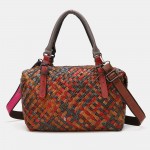 Women Genuine Leather Weave Large Capacity Handbag Shoulder Bag Tote
