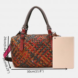 Women Genuine Leather Weave Large Capacity Handbag Shoulder Bag Tote