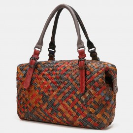 Women Genuine Leather Weave Large Capacity Handbag Shoulder Bag Tote