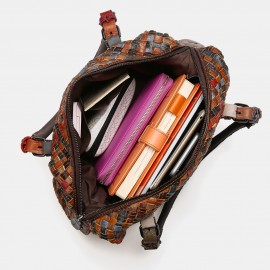 Women Genuine Leather Weave Large Capacity Handbag Shoulder Bag Tote