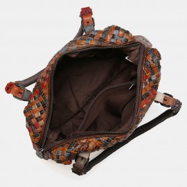 Women Genuine Leather Weave Large Capacity Handbag Shoulder Bag Tote