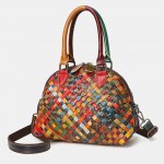Women Genuine Leather Weave Patchwork Multicolor Shoulder Bag Crossbody Bag